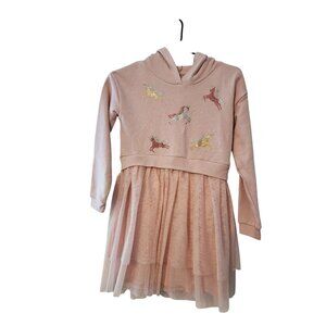 Girls Hooded Sweatshirt Dress With Glitter Unicorns & Layered Tulle Skirt Size 8